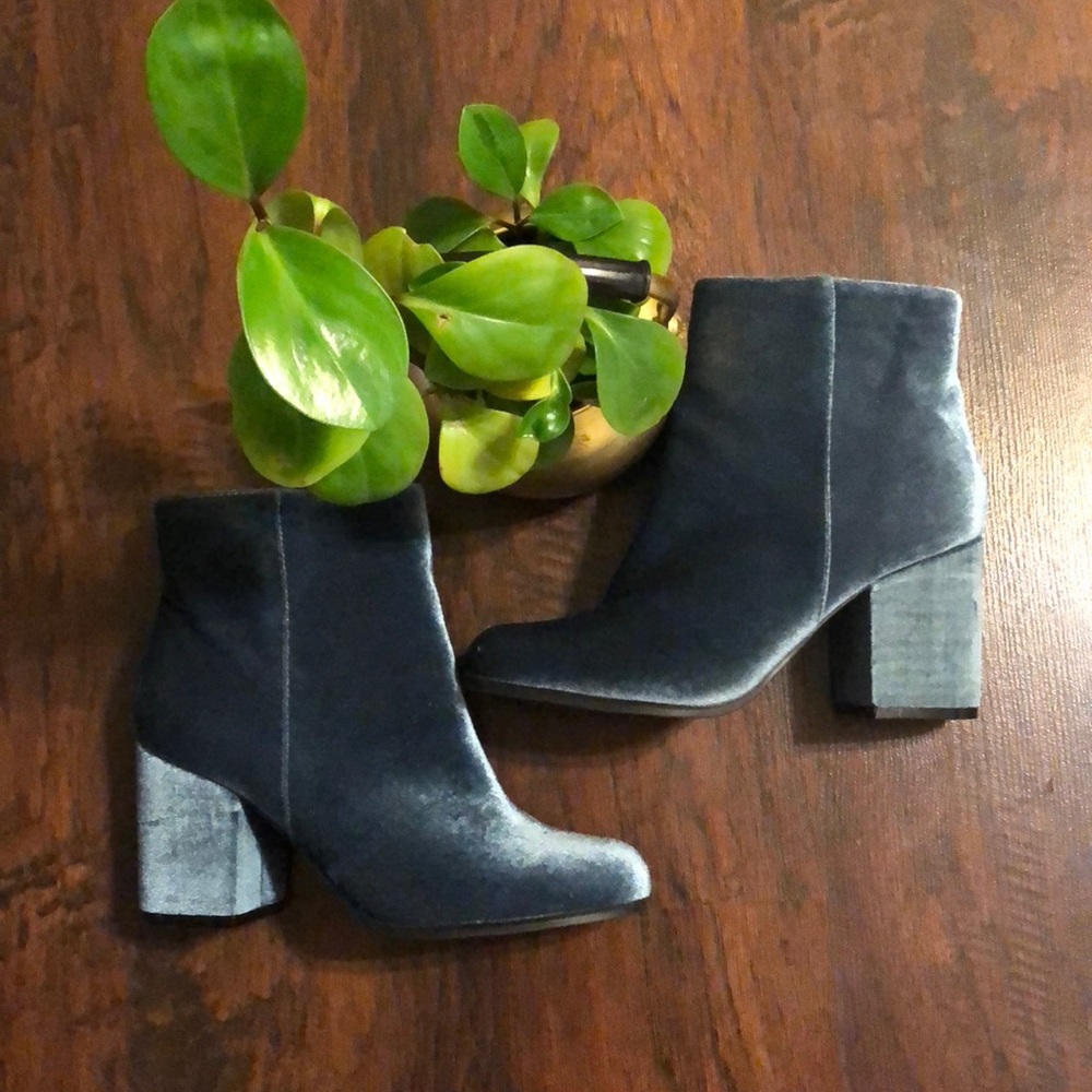 Cornstarch Blue Faux Velvet Ankle Boots - Picture 2 of 8